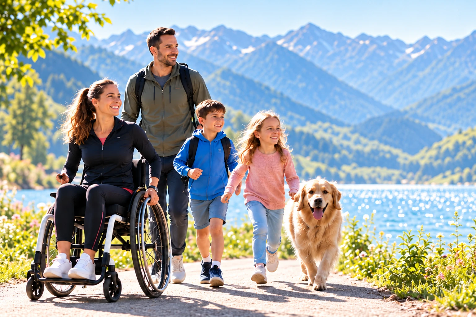 Familie gemeinsam im Alltag unterwegs